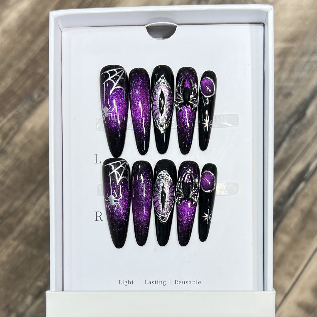 Glamorous Stiletto Press-On Nail Art Set with Celestial Design Kalsten