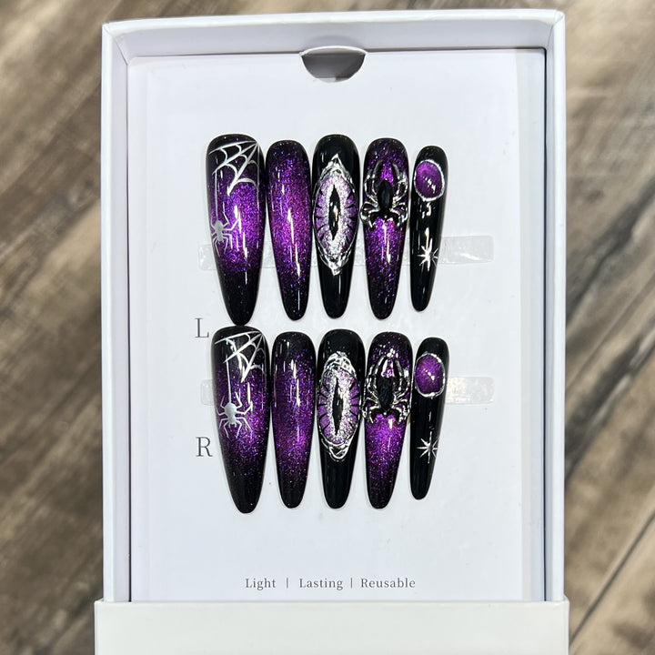 Glamorous Stiletto Press-On Nail Art Set with Celestial Design Kalsten