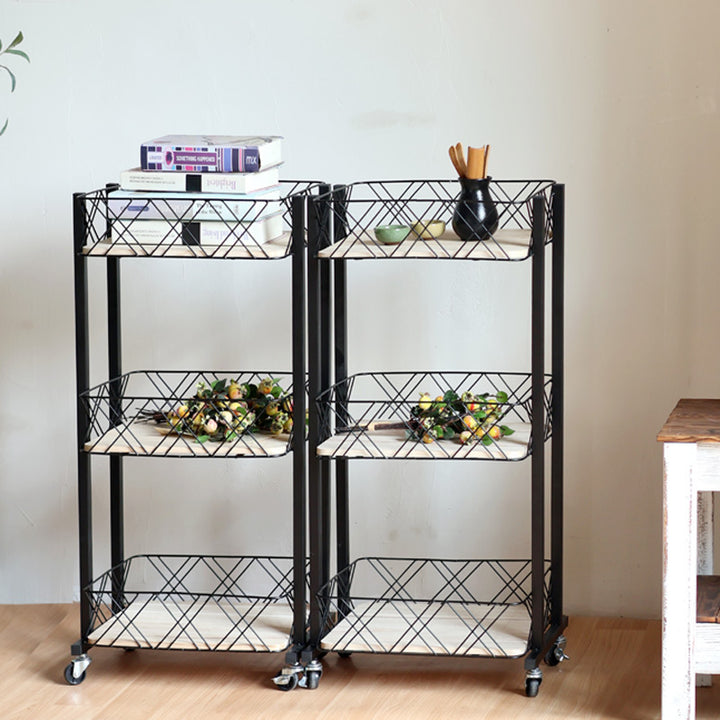 Modern rolling cart with three shelves and wheels Kalsten