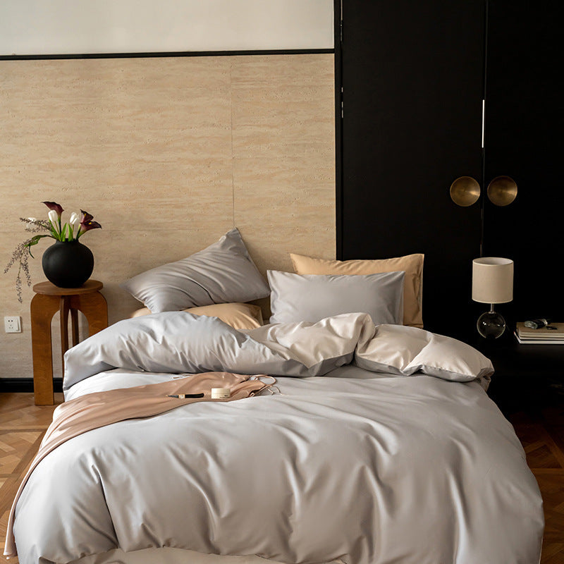 Reversible satin bedding set with silky touch and extra soft finish