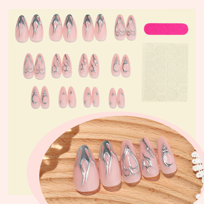 Decorative Press-On Nail Art Set with Metallic Flame Accents kalsten
