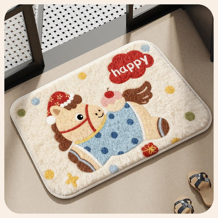 Cute Cartoon Horse-Themed Plush Bath Mat