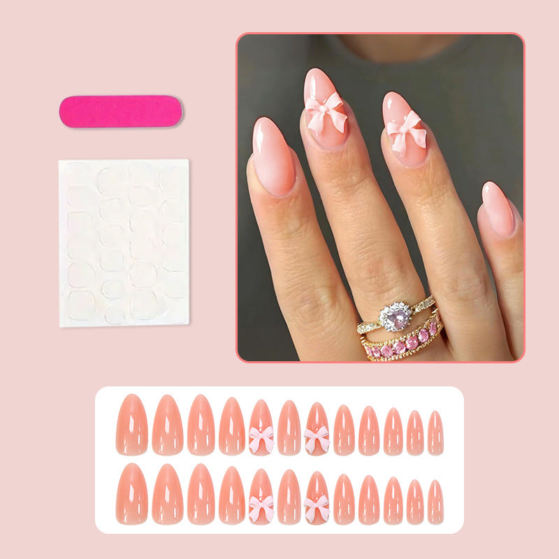 Acrylic Nail Set with Elegant Bows and Glamorous Accent Kalsten