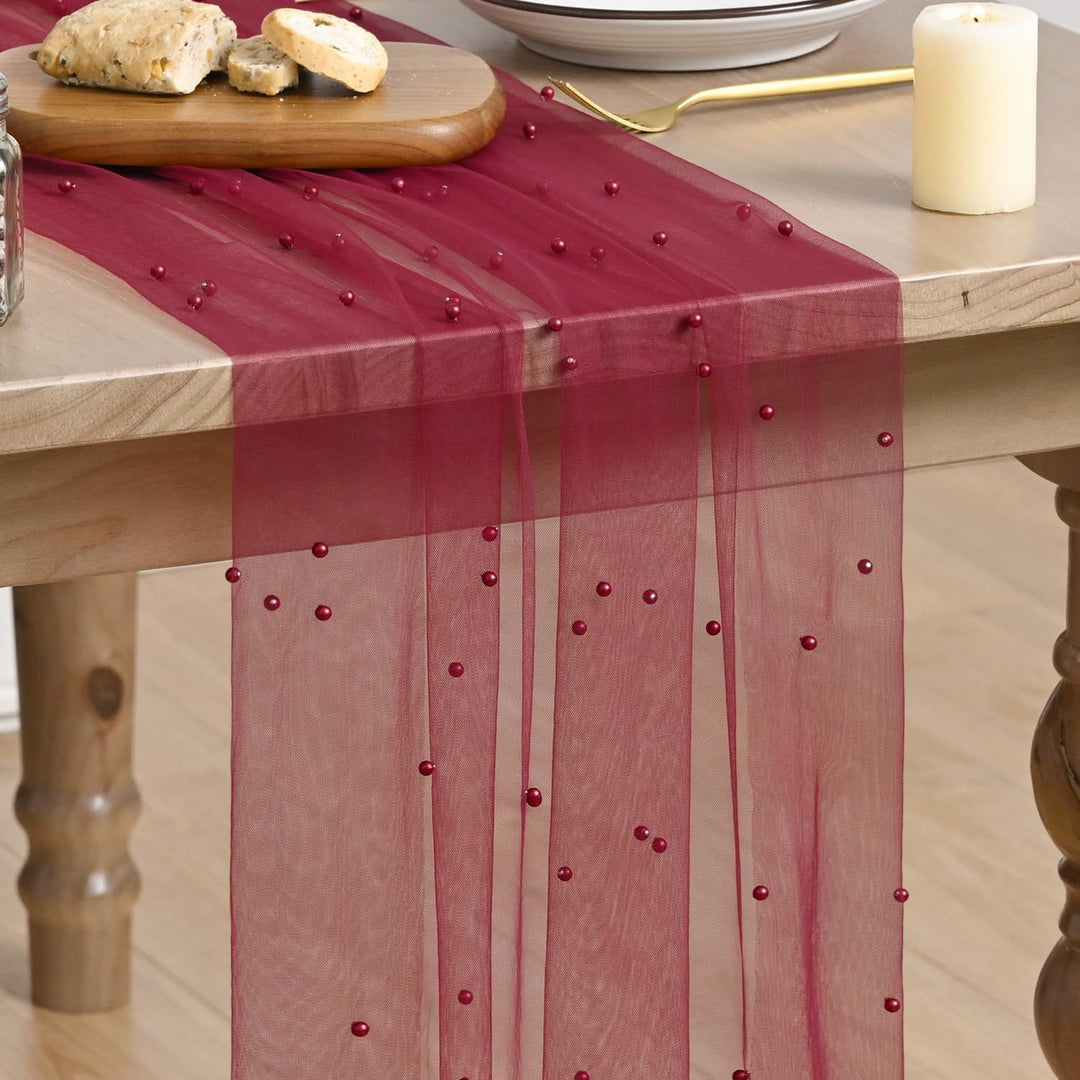 Elegant Table Runner with Pearl Detailing Kalsten
