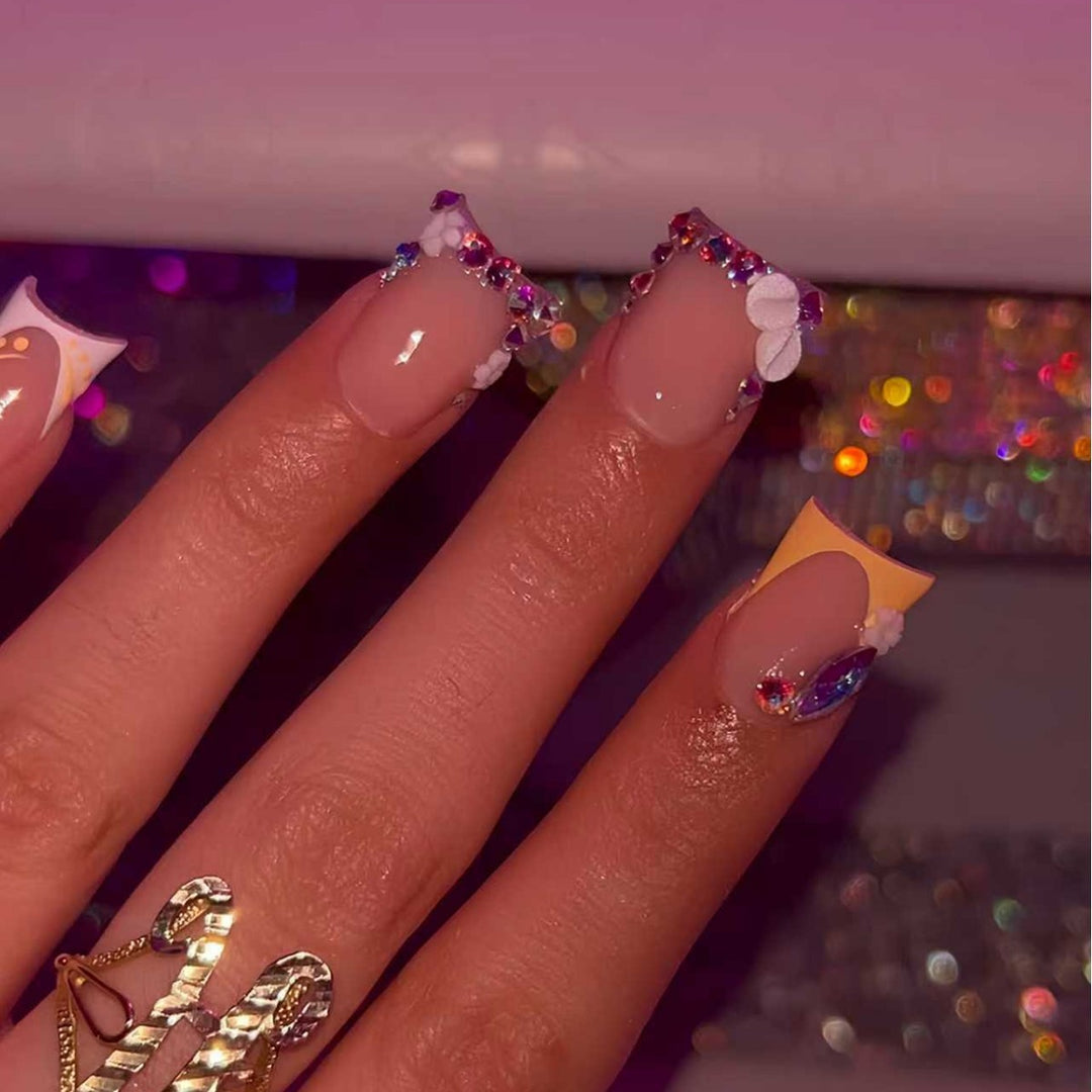Decorative Floral Rhinestone Nail Extensions Kalsten