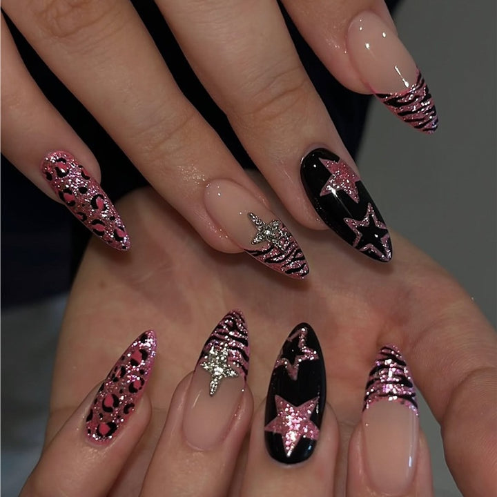 Creative nail art set with leopard and glitter accents Kalsten