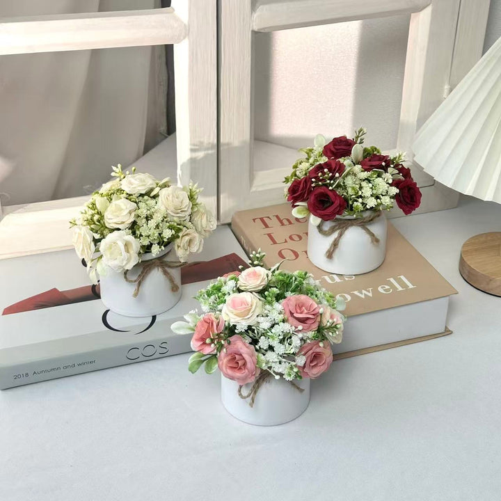 Lifelike Floral Bouquet in Decorative Pot for Home Decor