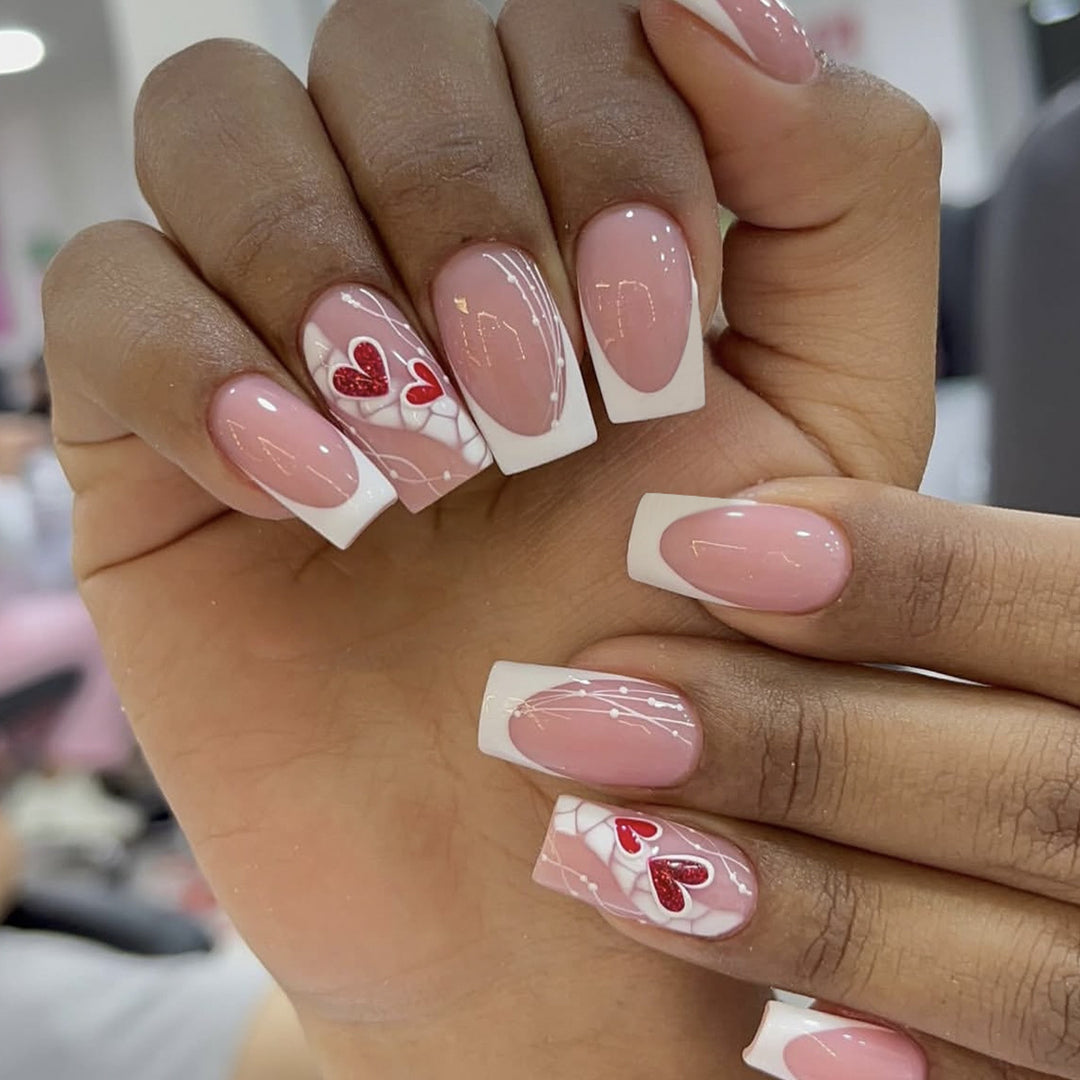 Heart-Embellished Acrylic Nail Art Extensions Kalsten