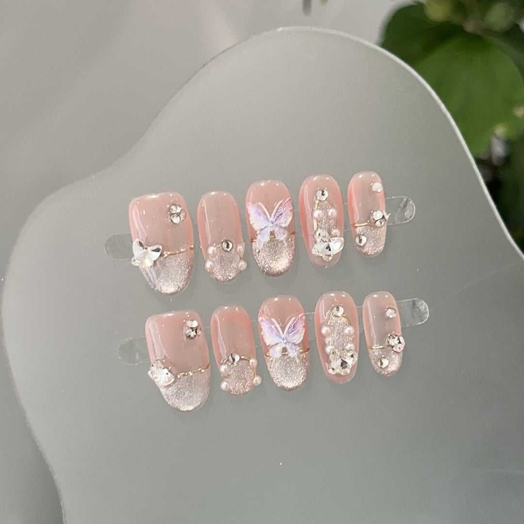 Decorative Press-On Nail Art Set with Butterfly Accents
