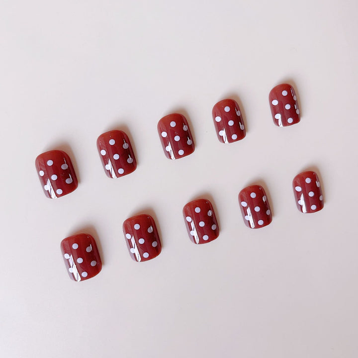 Acrylic nail set with stylish chocolate spots and elegant dots Kalsten
