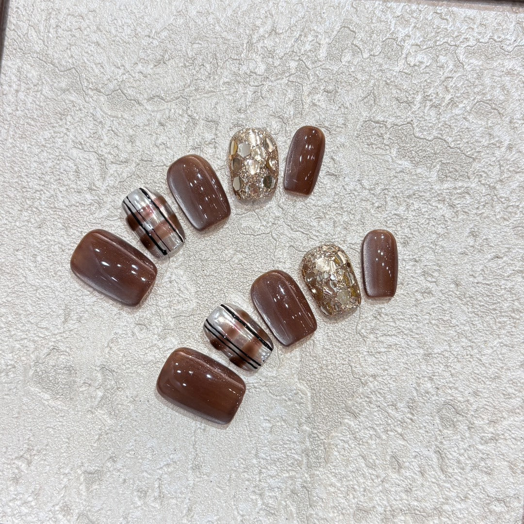 Artificial Nail Set with Glitter and Gold Accents Kalsten