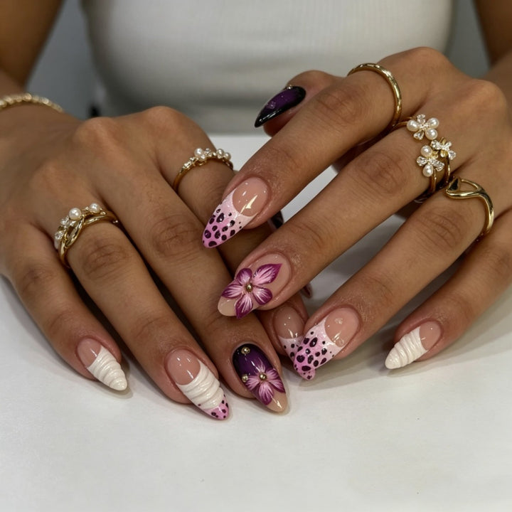 Artistic Floral and Textured Press-On Nail Set Kalsten