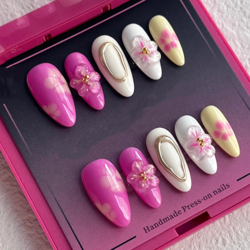 Artistic Press-On Nail Set with Floral Design Kalsten