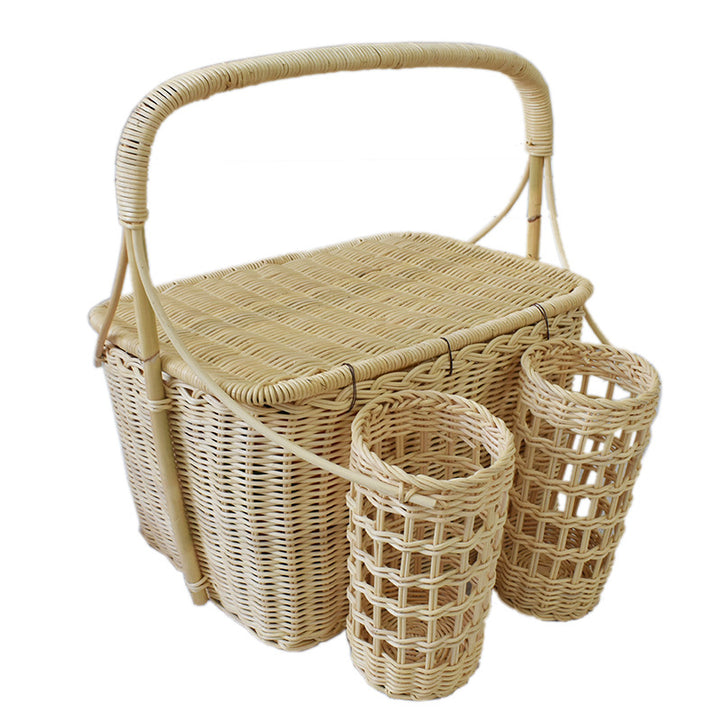 Handcrafted Woven Picnic Basket with Side Drink Holders Kalsten