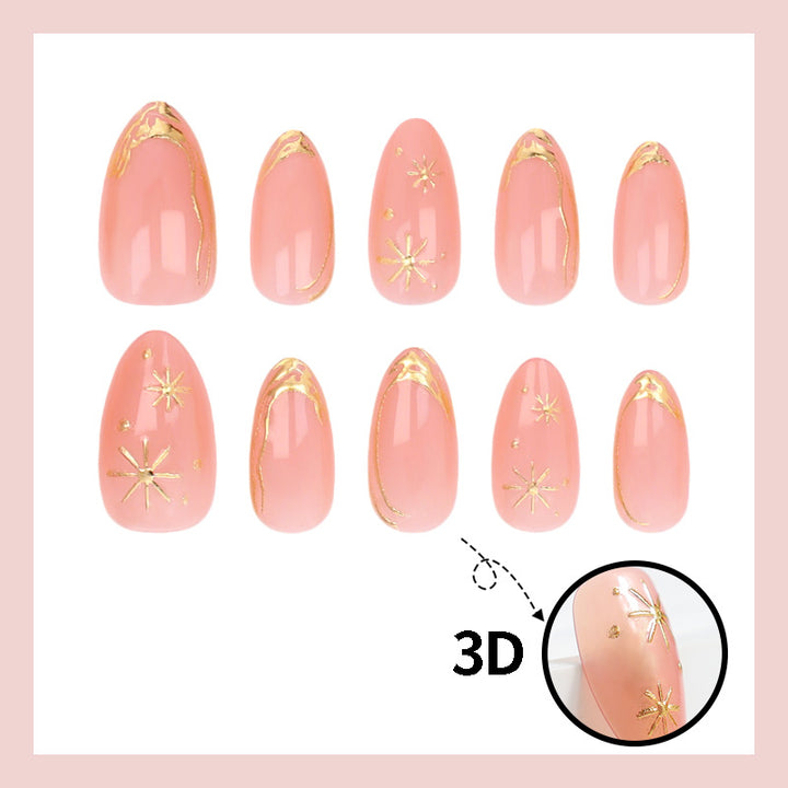 Art nail set with elegant gold accents and romantic star pattern Kalsten