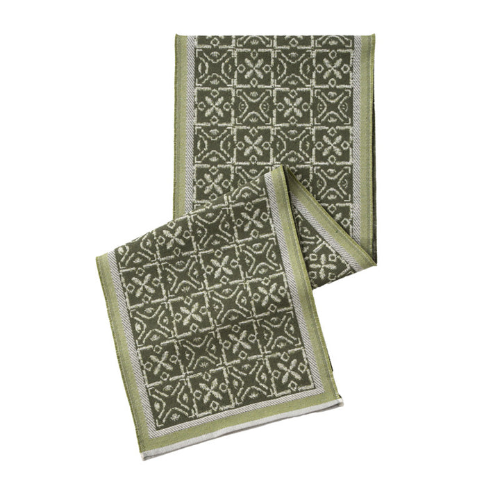 Decorative table runner with woven ornament jacquard and finely hemmed edges Kalsten