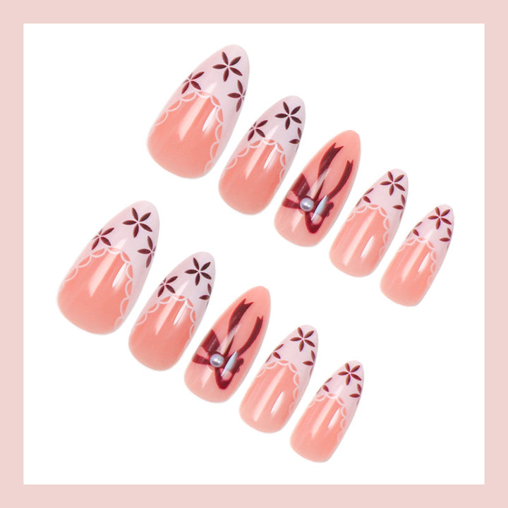 Artificial nail set with elegant bow and flower details Kalsten