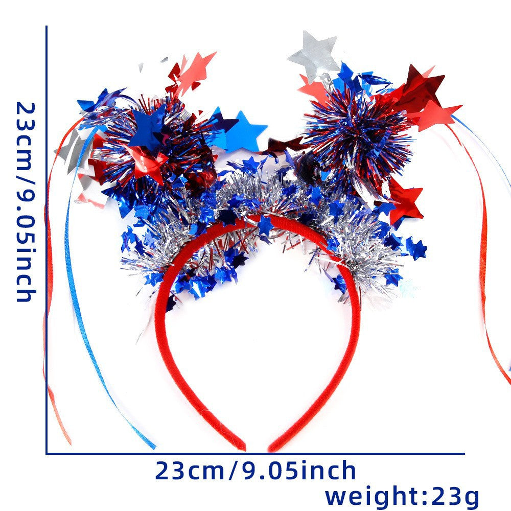 Unisex nan eye-catching party headband with attached pom poms, star tinsel, and small flag pendants Kalsten
