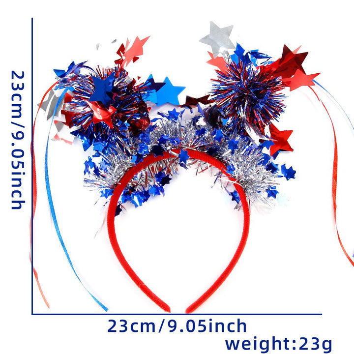 Unisex nan eye-catching party headband with attached pom poms, star tinsel, and small flag pendants Kalsten