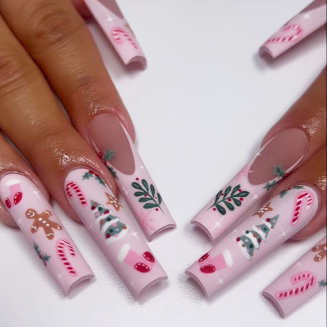 Festive Holiday-Themed Long Press-On Nails Kalsten