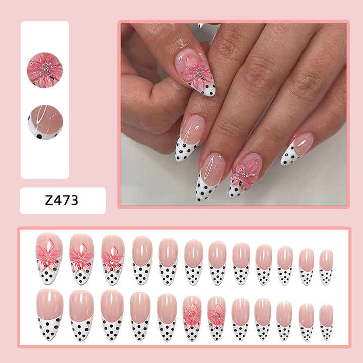 Artificial nails with elegant flower design and dots Kalsten
