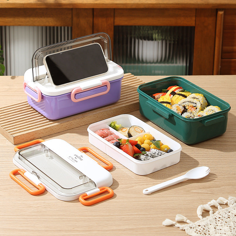 Multi-Compartment Lunch Box with Built-In Utensil Set