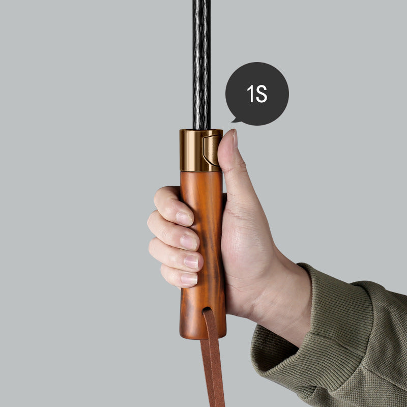 Ladies elegant automatic folding umbrella with ergonomic wooden handle Kalsten