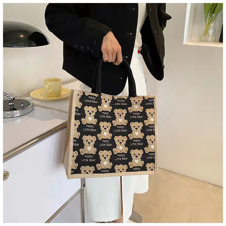 Cute Cartoon Bear Print Tote Bag