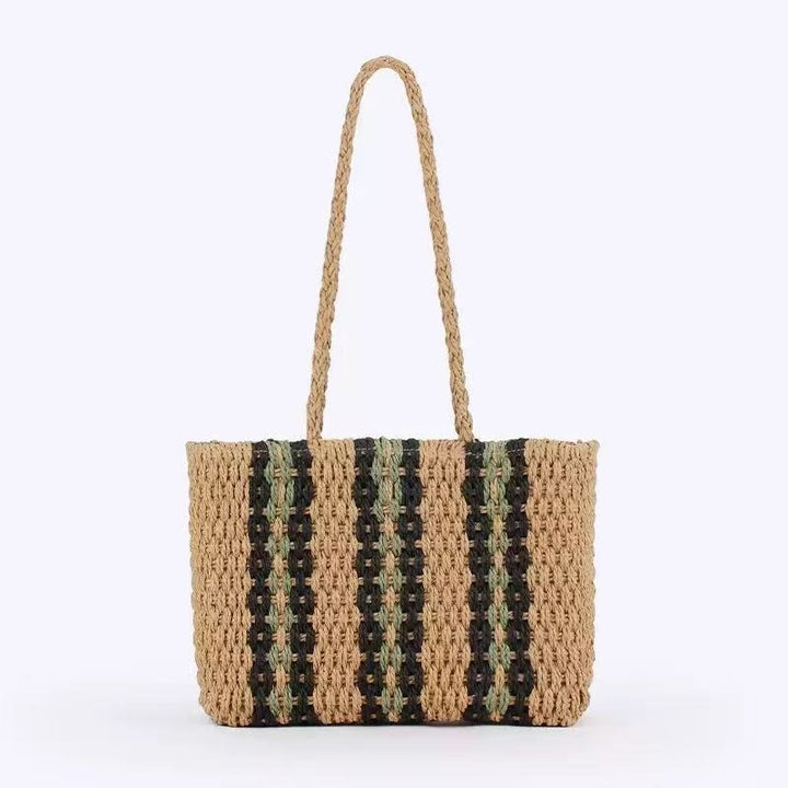 Tote bag made of naturally woven material with geometric pattern Kalsten