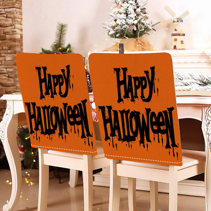 festive Halloween chair covers made of stretchable polyester with witch hat and lettering design