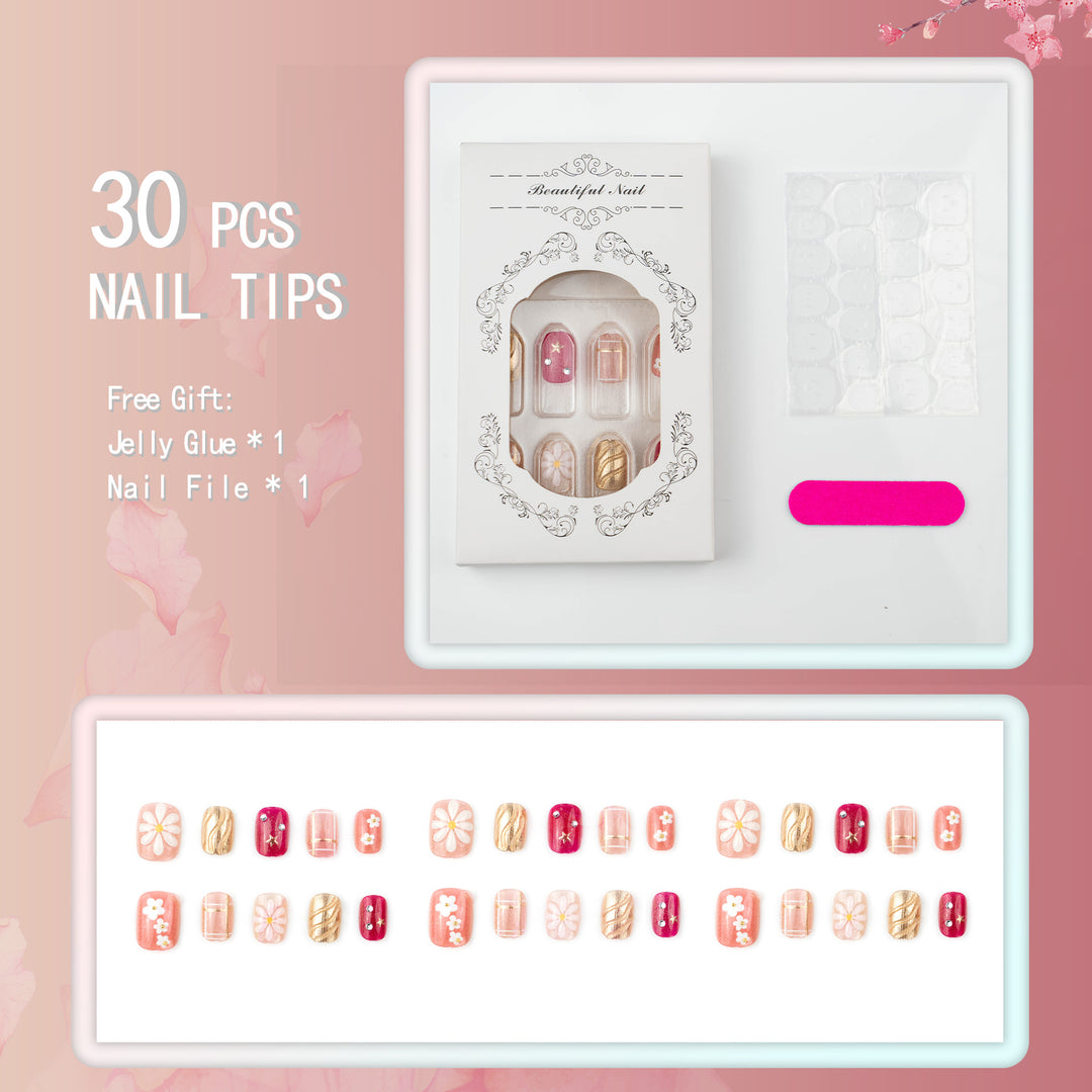 Elegant Floral-Themed Press-On Nail Art Set