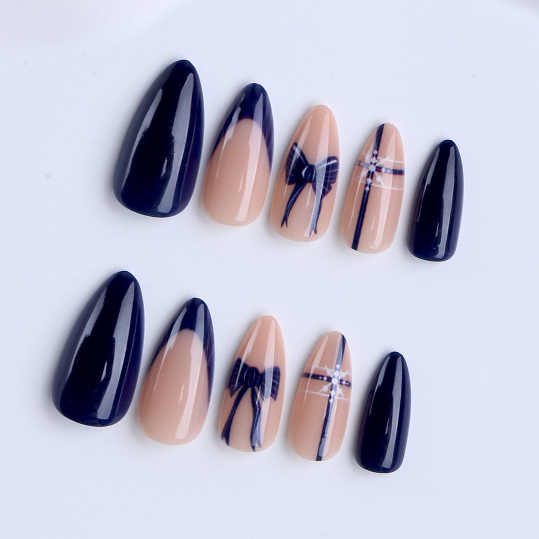Artificial nails with elegant bow and geometric design Kalsten
