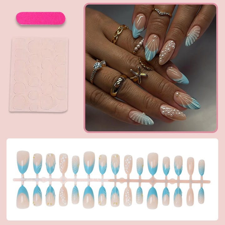 Art nail set with elegant shell and pearl decorations Kalsten