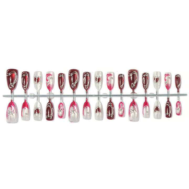 Artistic Press-On Nail Art Set with Elegant Heart Designs kalsten