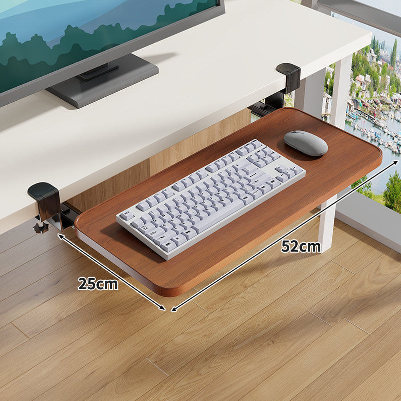 Under-Desk Slide-Out Keyboard Tray Clamp Mount with Ergonomic Wooden Platform