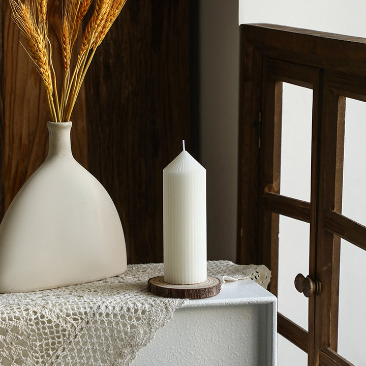 Vertical-Ribbed Unscented Pillar Candle for Mantel & Centerpiece