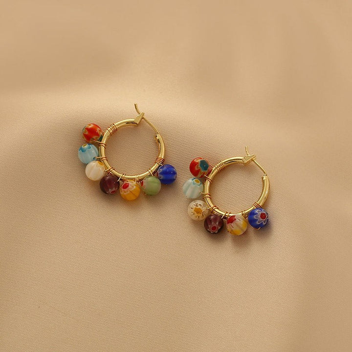 Colorful Beaded Hoop Earrings Kalsten