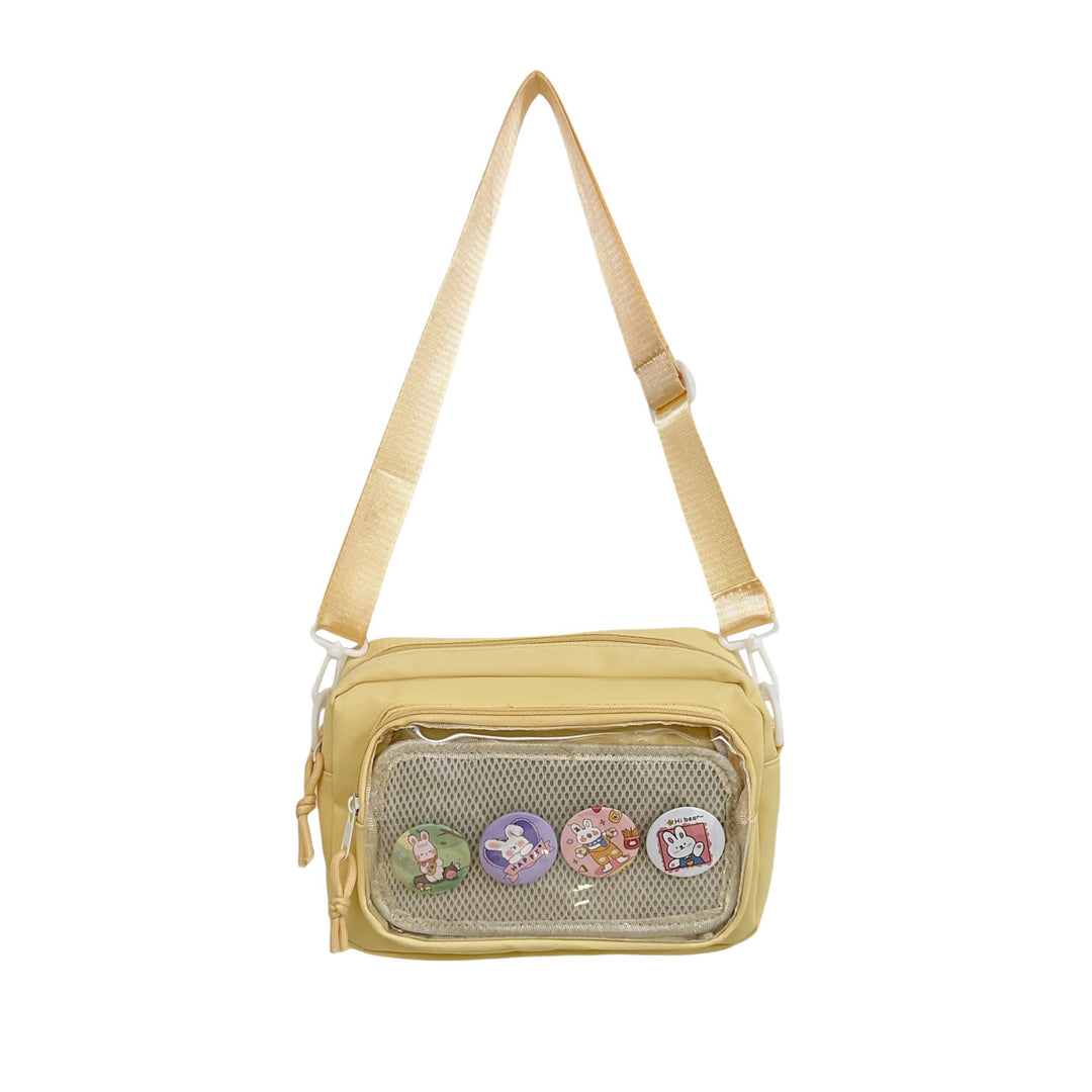 Shoulder bag with transparent viewing pocket and playful graphic design Kalsten