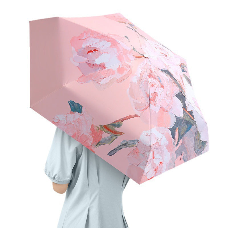 Ladies elegant folding umbrella with floral design and integrated drinking container Kalsten