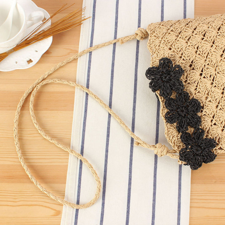 Handbag Made From Hand-Knotted Natural Material with Floral Appliqué Kalsten