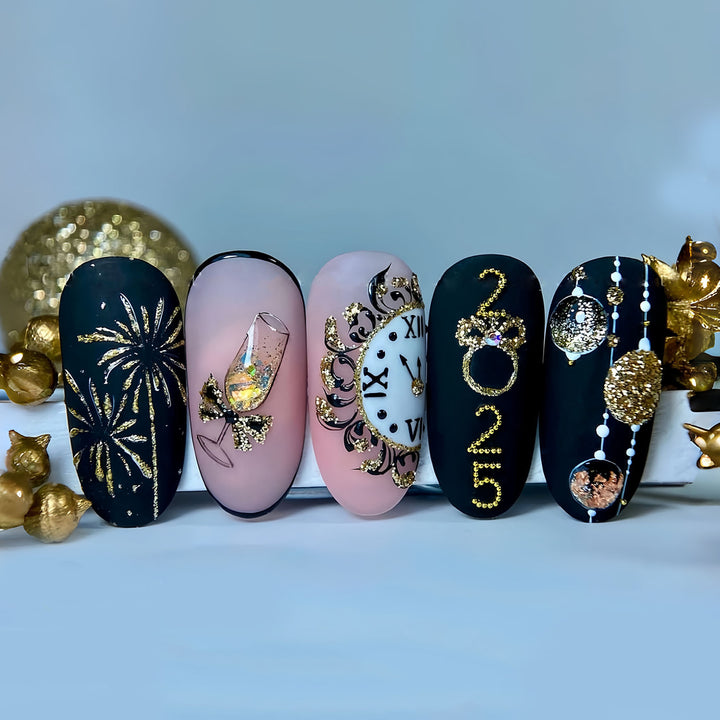 Festive New Year Themed Press-On Nail Art Kalsten