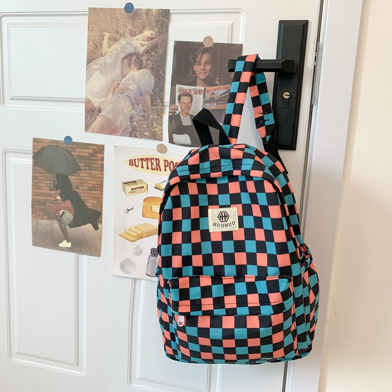 Stylish Checkerboard Pattern Backpack