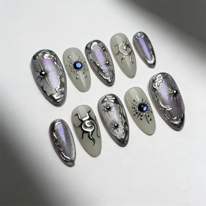 Acrylic nail set with holographic accents and elegant embellishments Kalsten