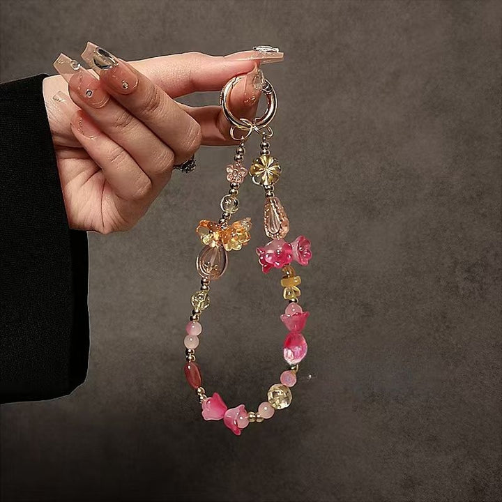 Decorative Flower-Themed Beaded Keychain Kalsten