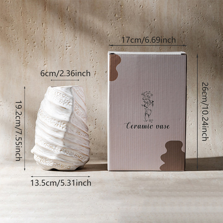 Sculptural Shell-Texture Ceramic Table Vase