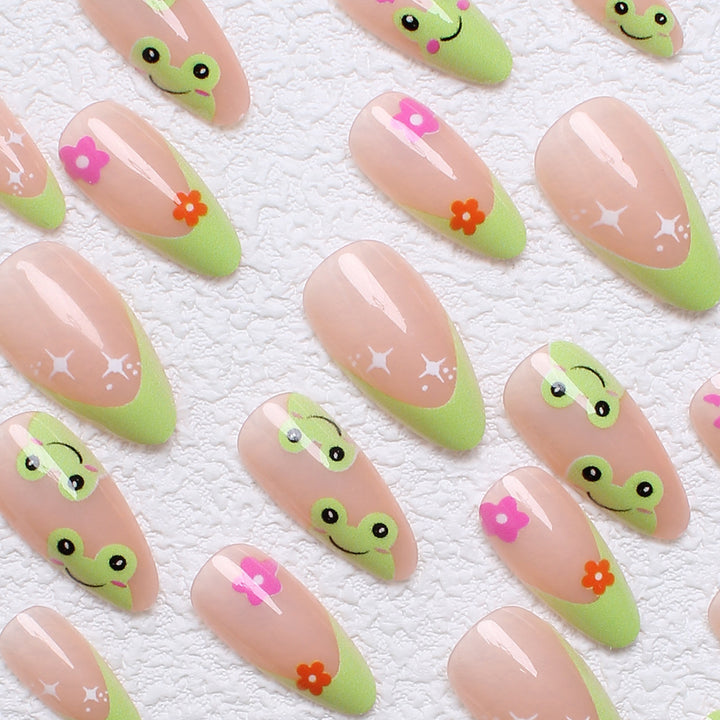 Artificial nail set with creative frog designs and playful accents Kalsten