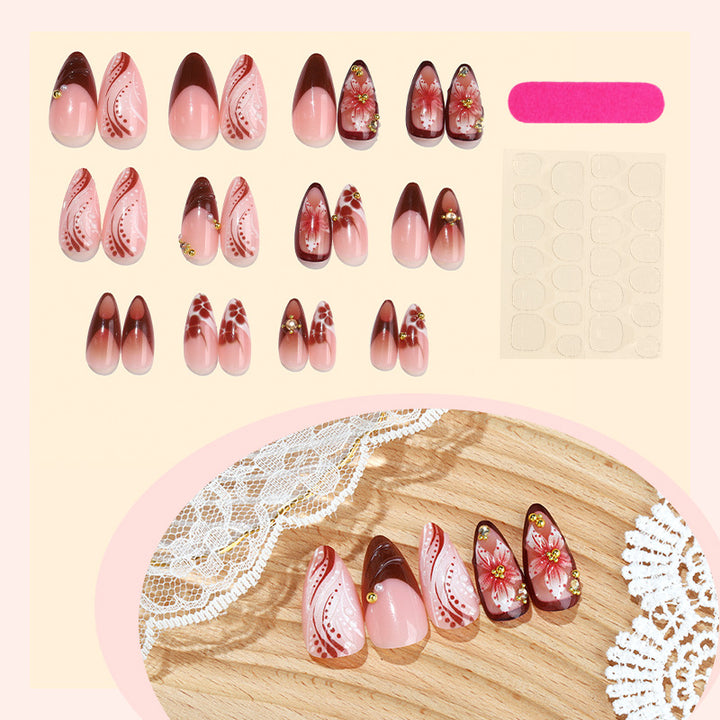 Decorative Press-On Nail Set with Intricate Floral and Ombre Design kalsten