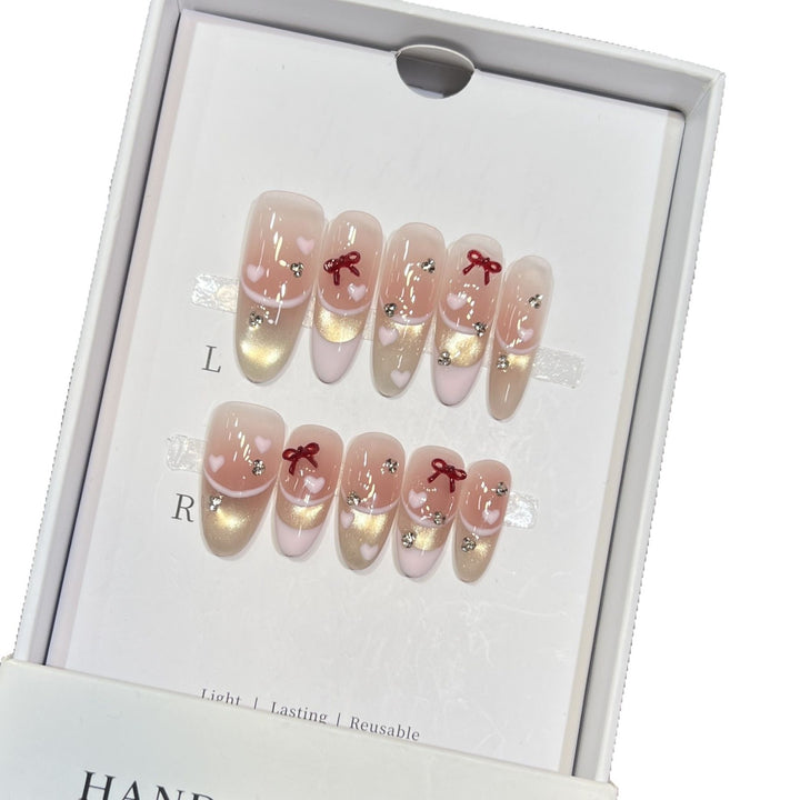 Decorative Press-On Nail Set with Heart and Bow Accents Kalsten