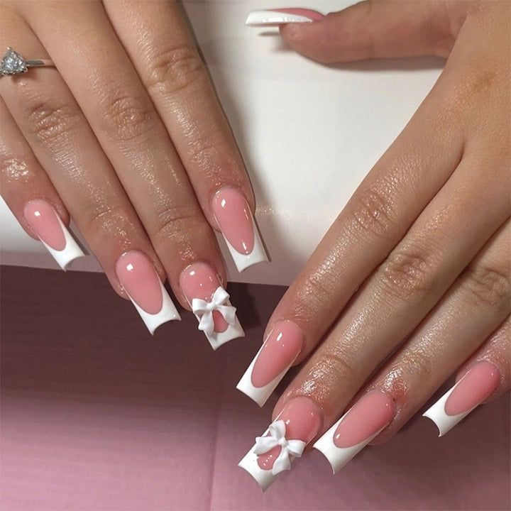 Elegant Press-On Nail Set with Decorative Bows Kalsten