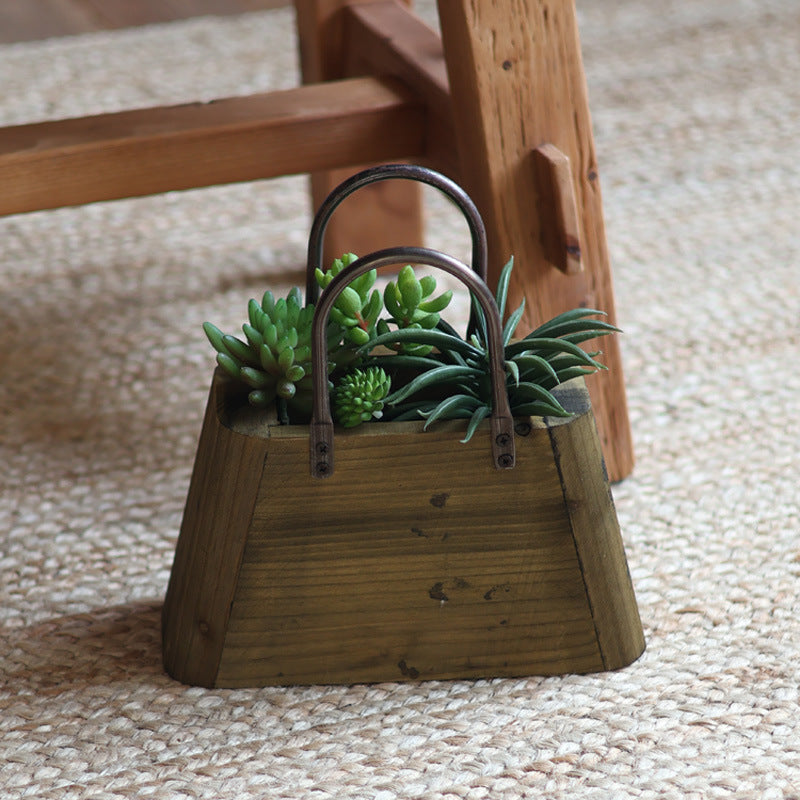 Handcrafted wooden basket with metal handles Kalsten